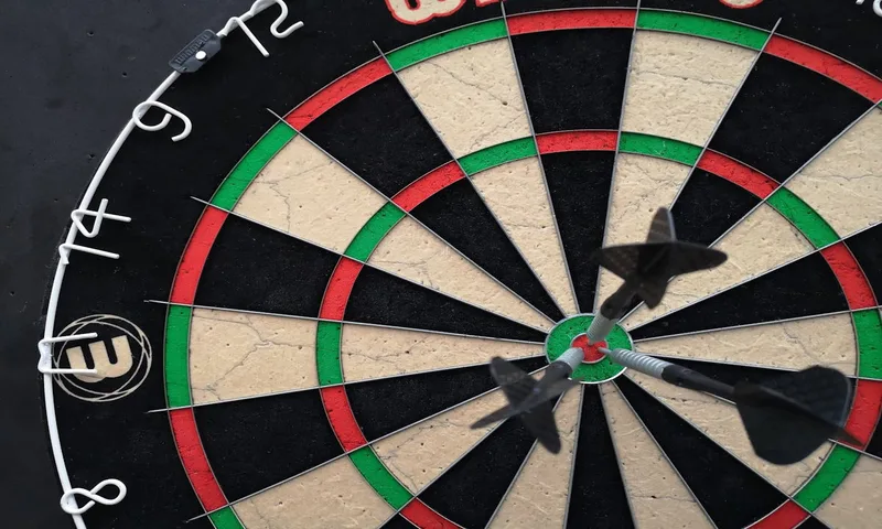 Close-up of the oche and dartboard